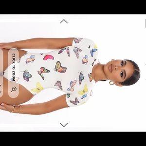 Fashion Nova Butterfly Stretchy Thong Bodysuit